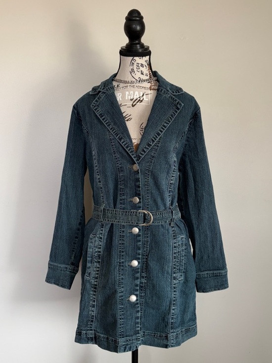 Curvaceous Jackets & Blazers - Y2K Denim Jacket Belted Medium Wash Mini Dress 2 Way 2000s
